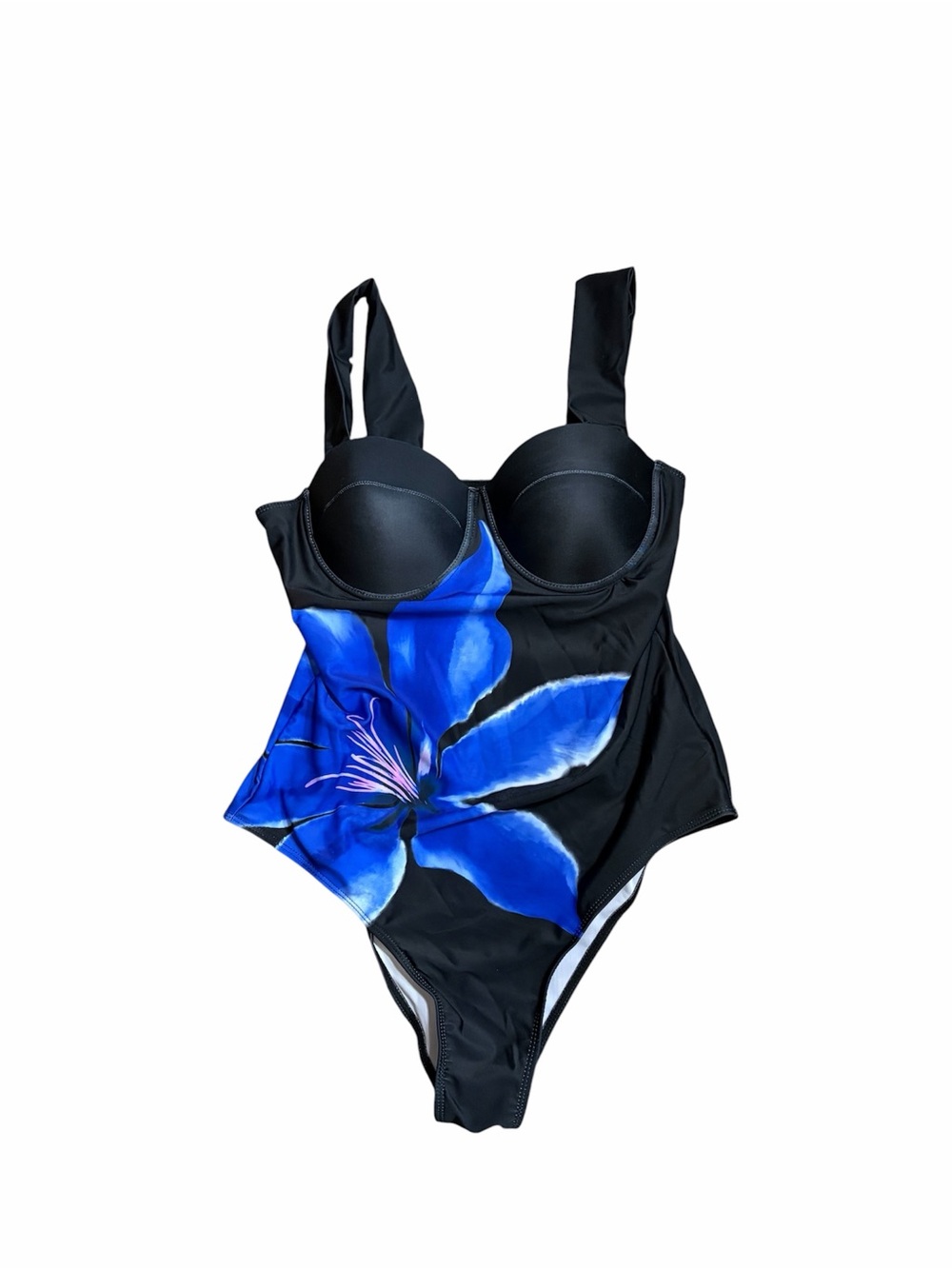 Black One-Piece Swimsuit & Cover Up with Bold Blue Floral Print (SET)